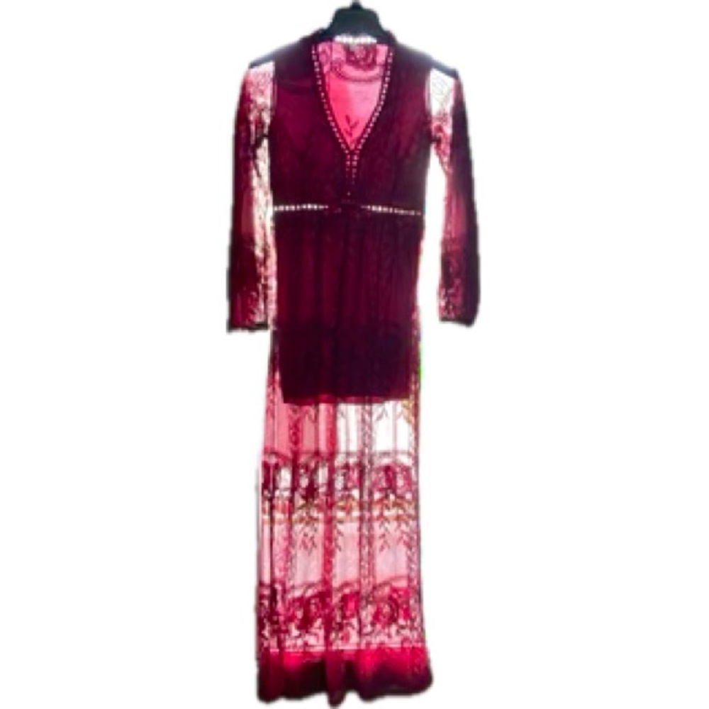 Dark red wine long sleeve women cowgirl style slit in sides